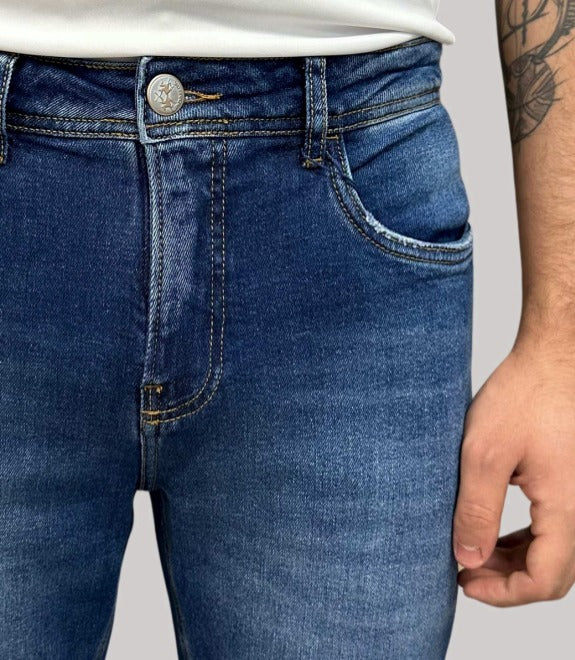 Calça Jeans Azul Puido Bolso - Jeans