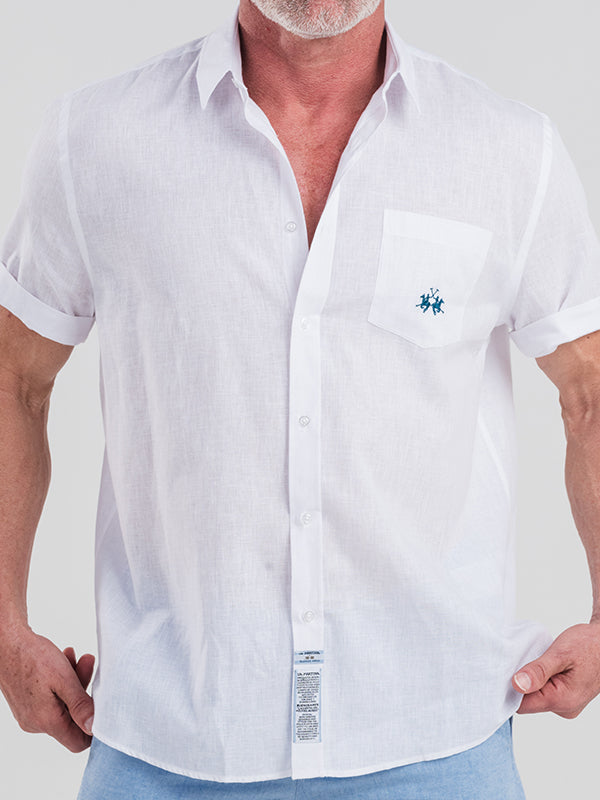 Camisa Mc Linho Regular Fit Basica Com Bolso - Branco