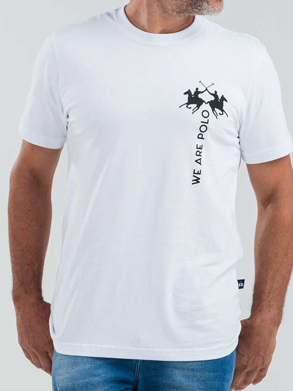 Camiseta Mc Meia Malha Regular Fit Basica Estampa Branco
