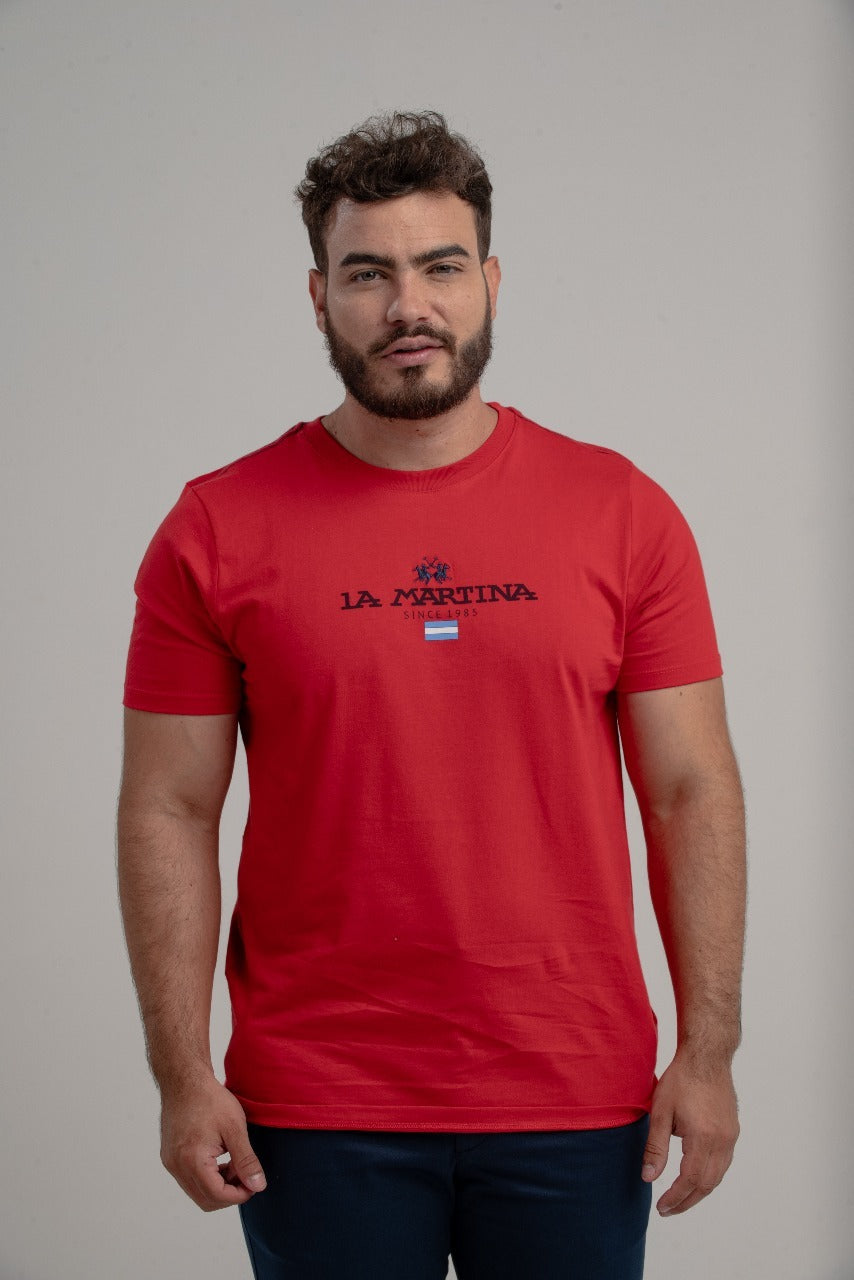 Camiseta Mc Meia Malha Regular Fit C/ Bordado No - Vermelho