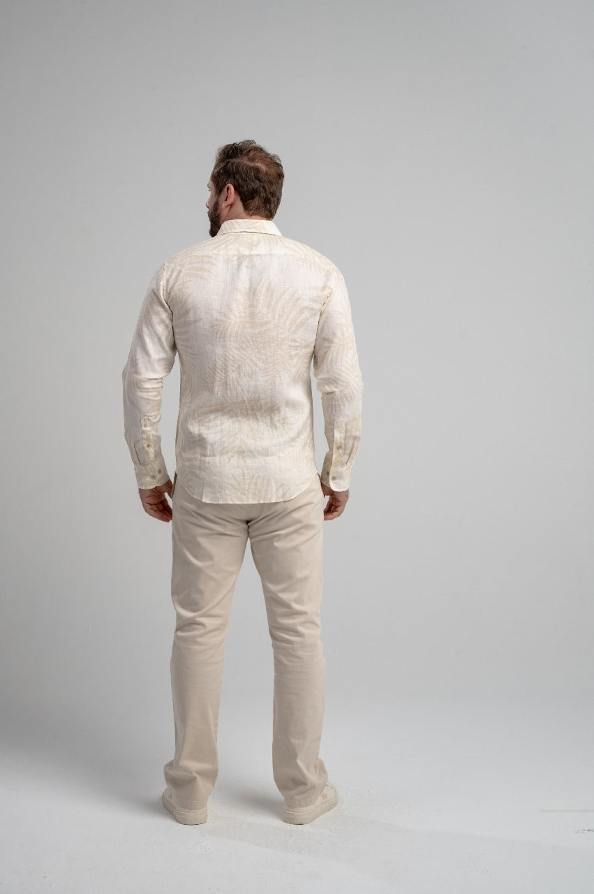 Camisa Floral Em Linho - Branco