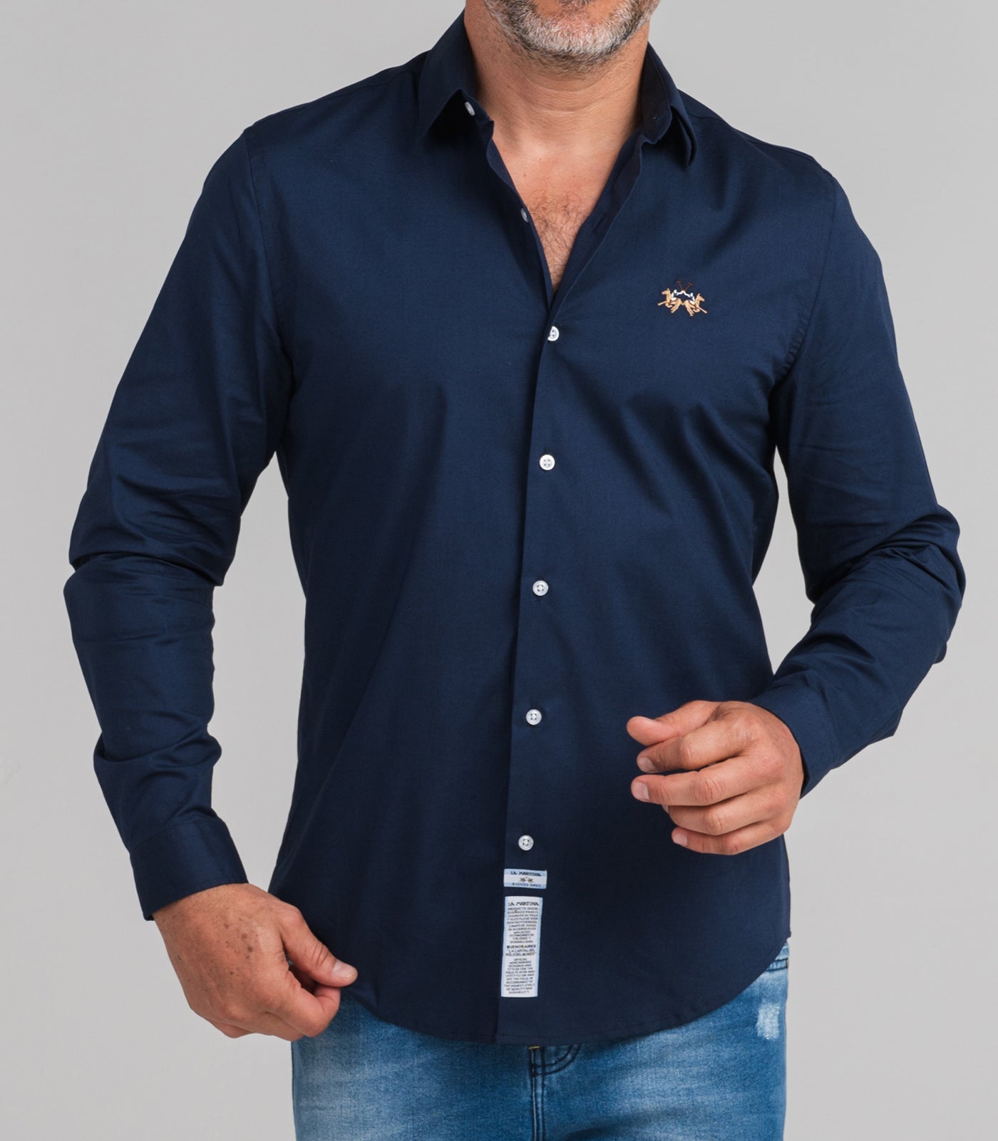 Camisa Ml Galles Stretch Slim - Azul Marinho