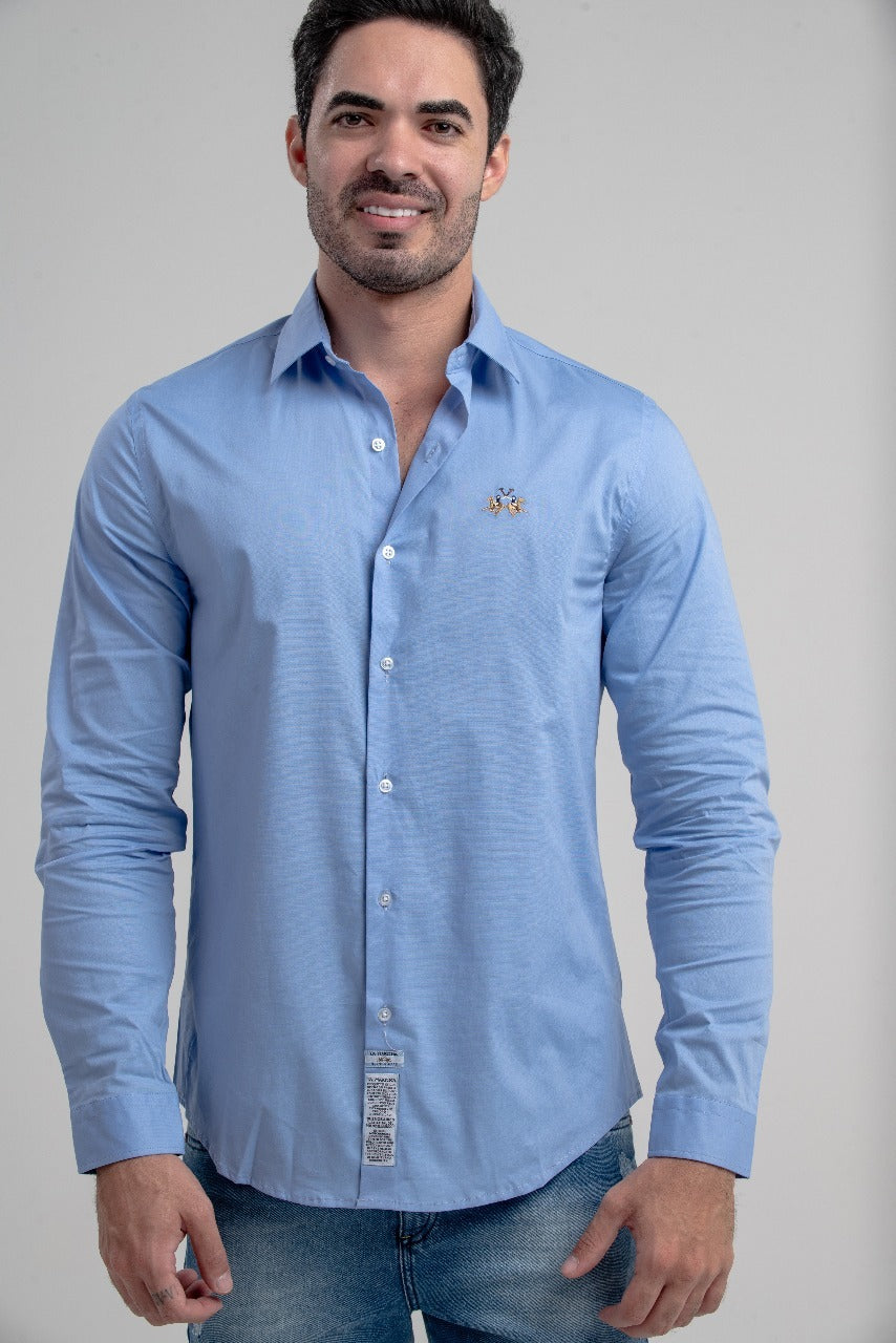 Camisa Ml Galles Stretch Slim - Azul