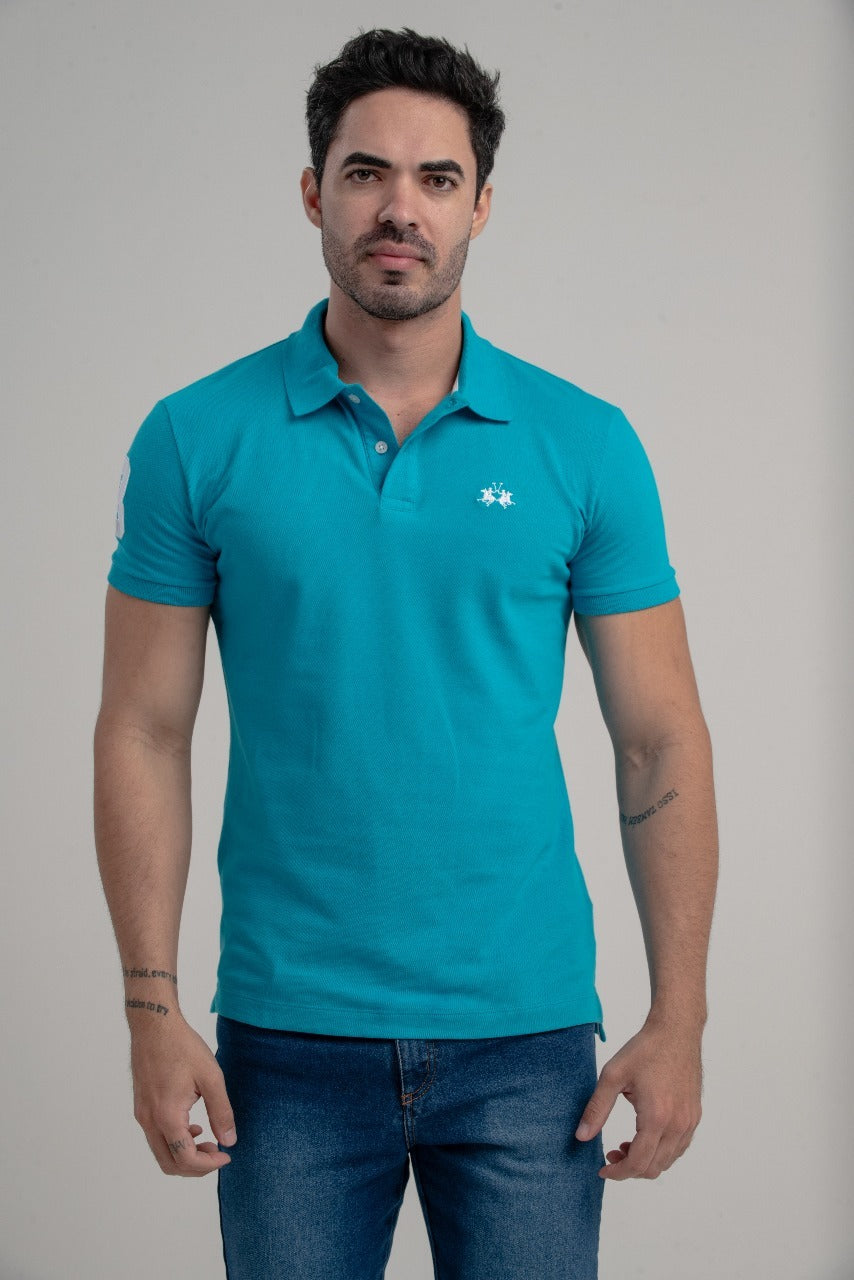 Polo Mc Piquet C/ Stretch Slim Fit Semiequ - Azul Claro