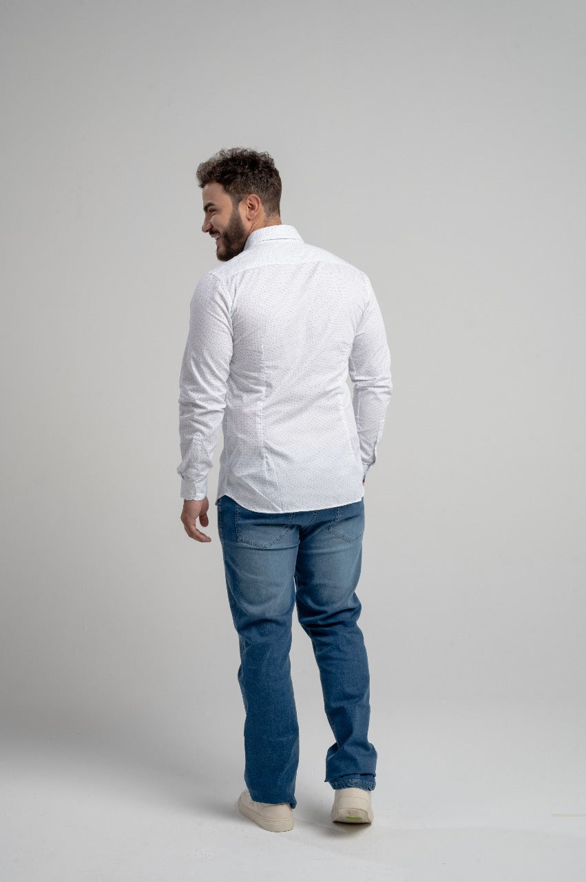 Camisa Ml Algodao Slim Fit Fantasia Estampada Rep