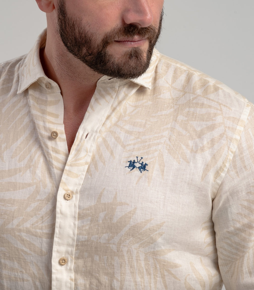Camisa Floral Em Linho - Branco