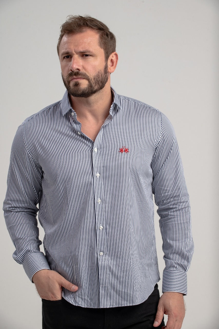 Camisa Ml Riviera Listras Azul Marinho