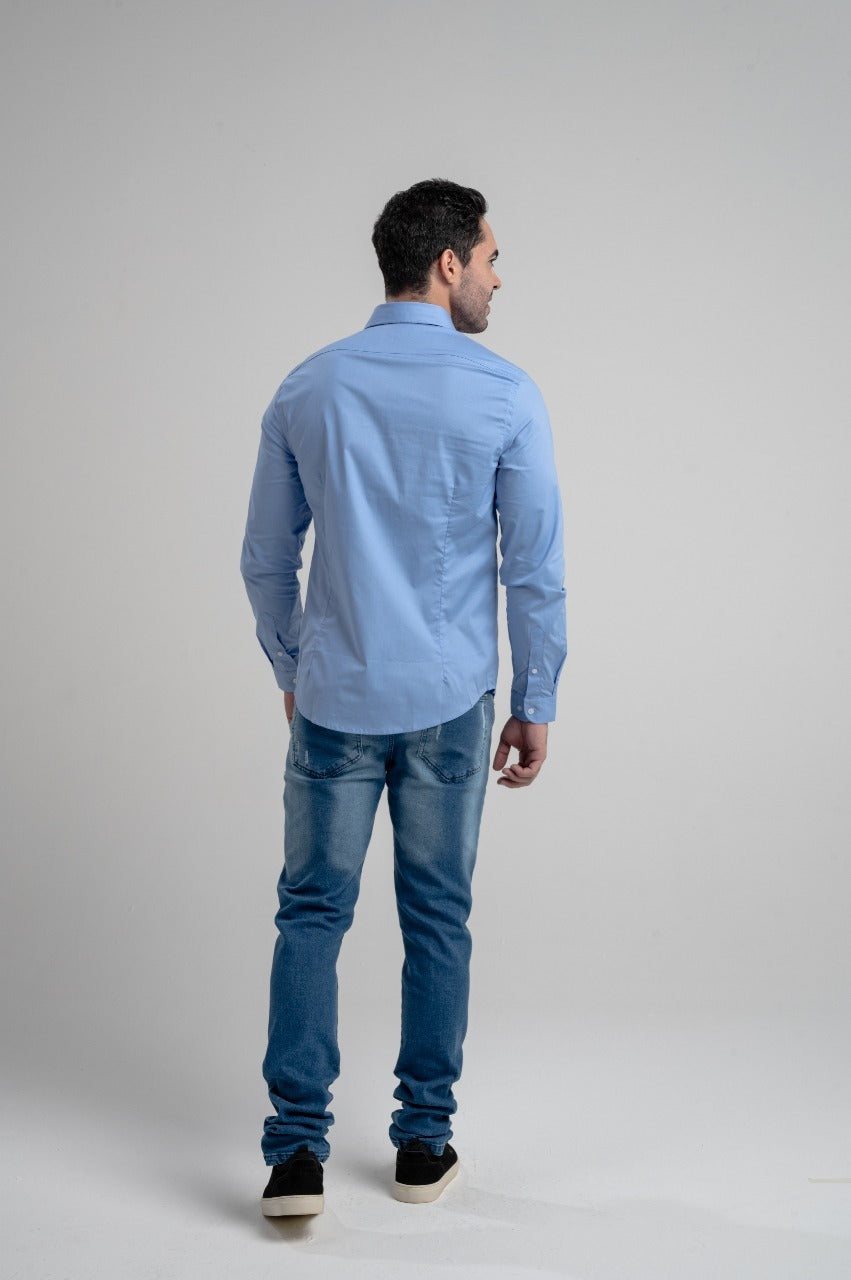 Camisa Ml Galles Stretch Slim - Azul