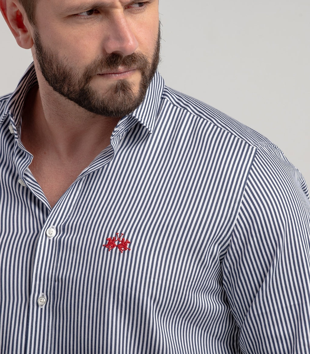 Camisa Ml Riviera Listras Azul Marinho