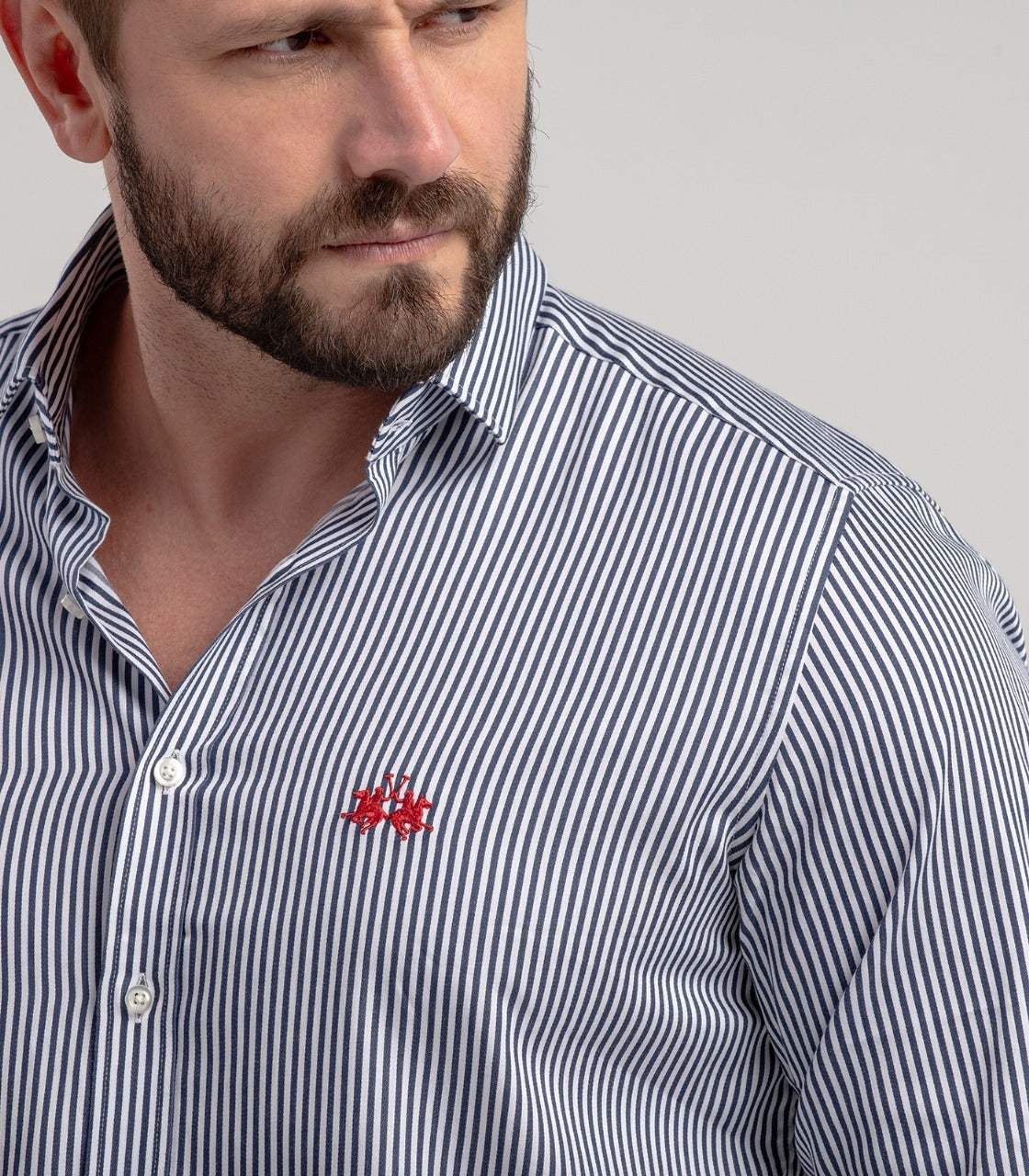 Camisa Ml Riviera Listras Azul Marinho