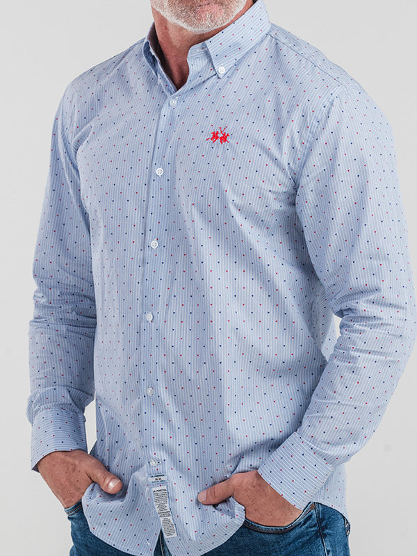 Camisa Ml Tricoline De Alg Pi - Azul