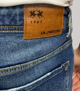 Calça Jeans Azul Puido Bolso - Jeans