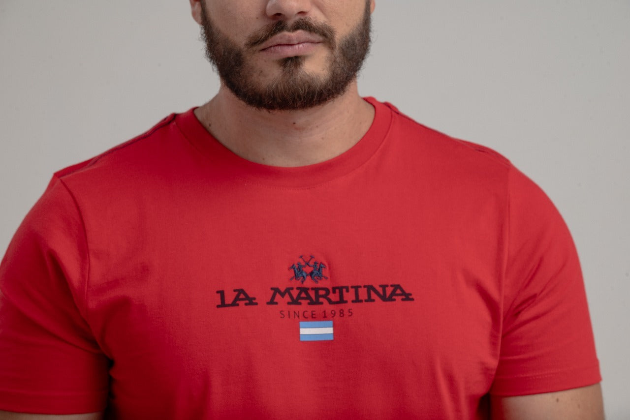 Camiseta Mc Meia Malha Regular Fit C/ Bordado No - Vermelho