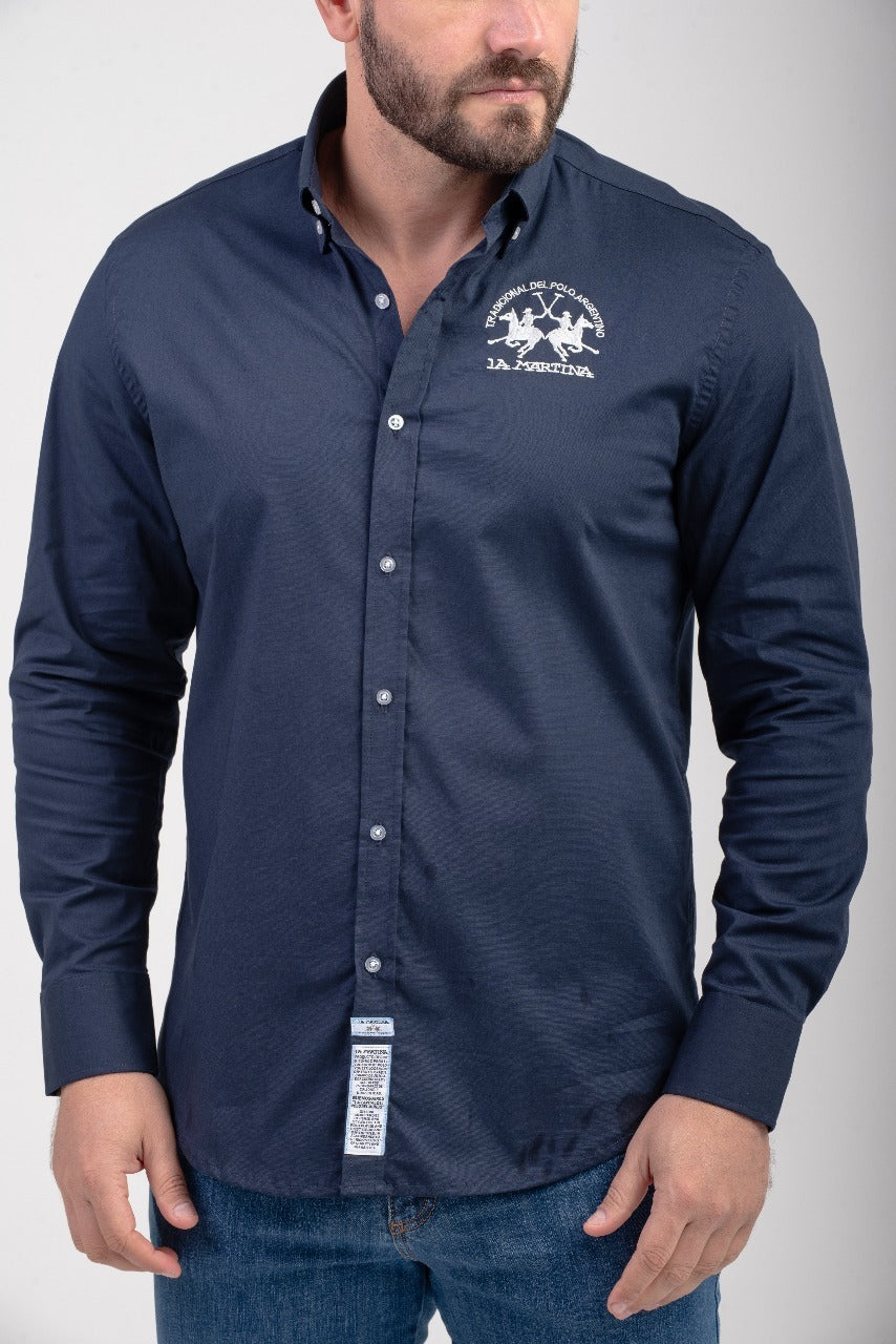 Camisa Ml Galles Stretch Slim - Azul Marinho