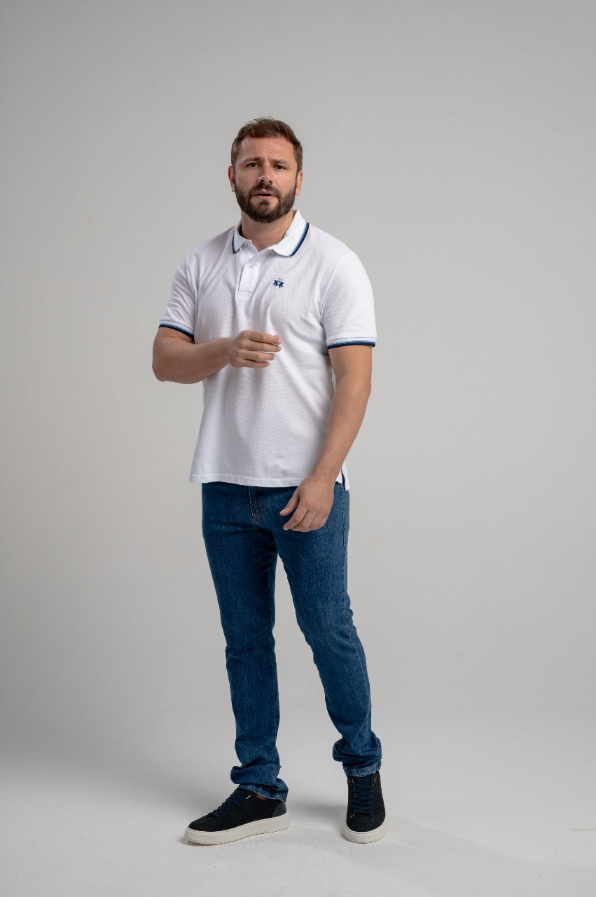 Polo Mc Regular Jacquard Com Bordado - Branco