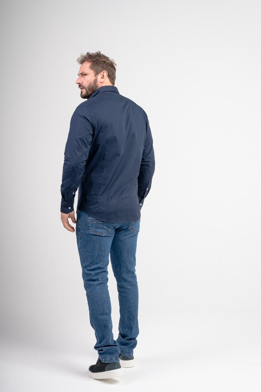 Camisa Ml Galles Stretch Slim - Azul Marinho