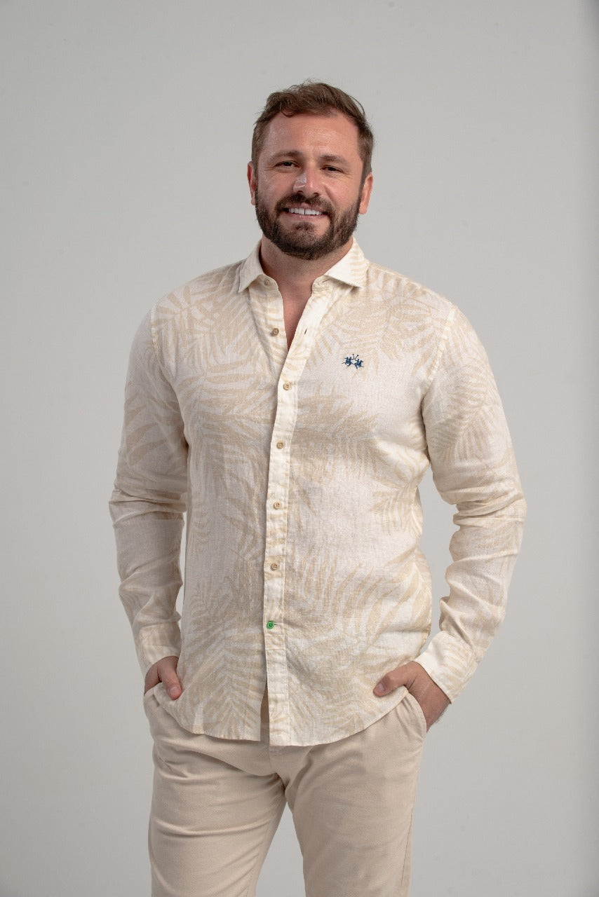Camisa Floral Em Linho - Branco