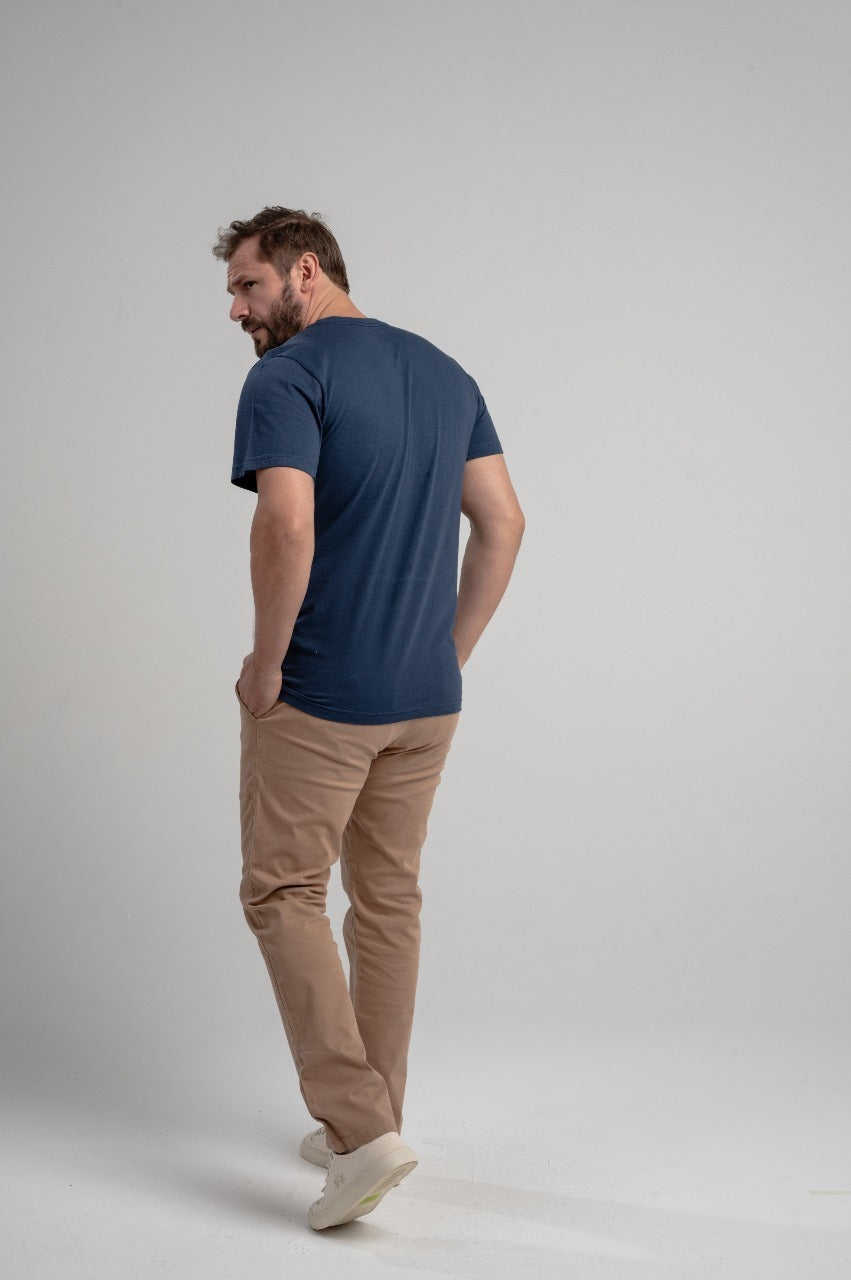 Camiseta Mc Meia Malha Regular Fit Basica Estampa Azul Marinho