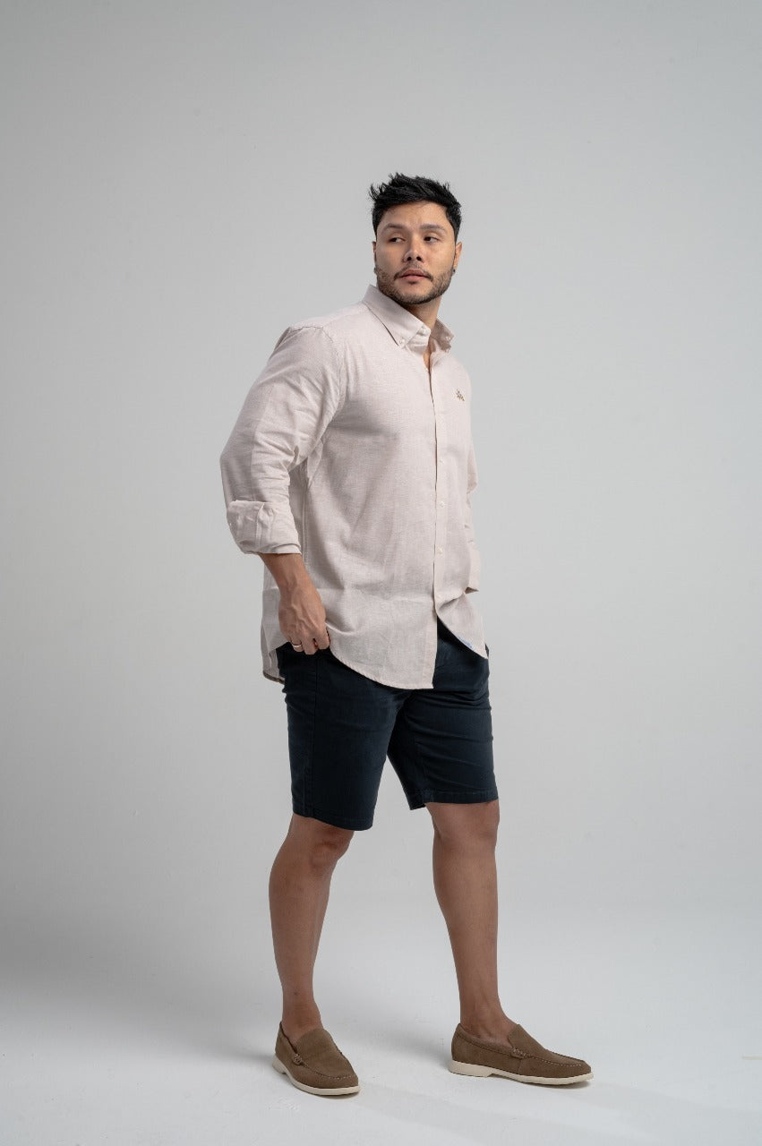 Camisa Ml Viscolinho Regular Fit C/ Bordado No Pe