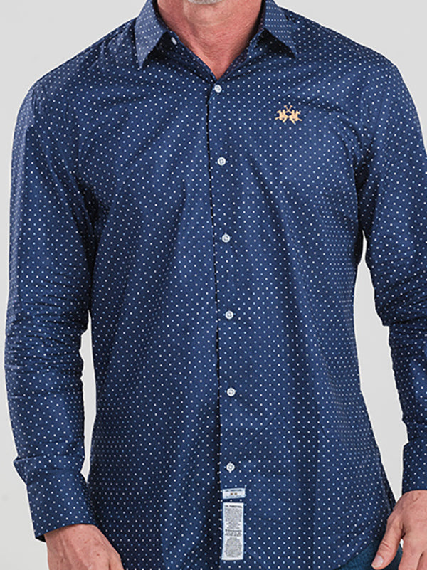Camisa Ml Tricoline De Algodão Pima Regular Fit Azul Marinho
