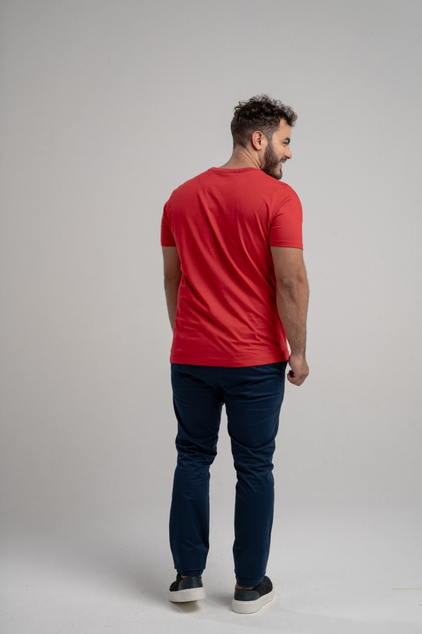 Camiseta Mc Meia Malha Regular Fit C/ Bordado No - Vermelho