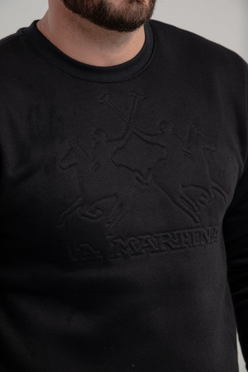 Blusa Moletom Gola Careca Basico Logo Embossed - Preto