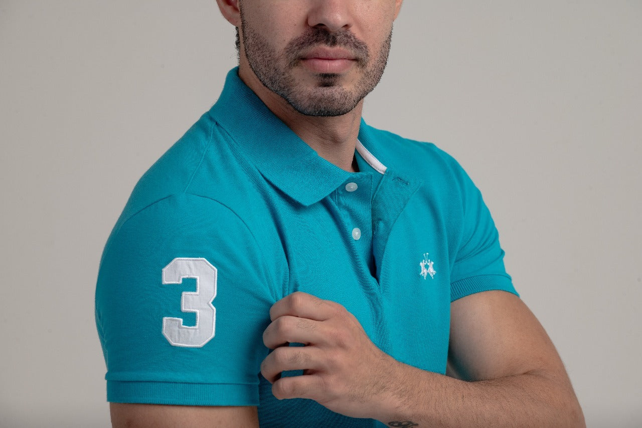 Polo Mc Piquet C/ Stretch Slim Fit Semiequ - Azul Claro