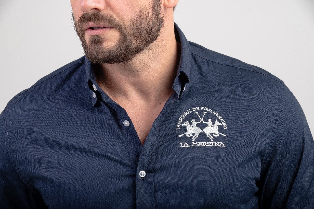 Camisa Ml Galles Stretch Slim - Azul Marinho