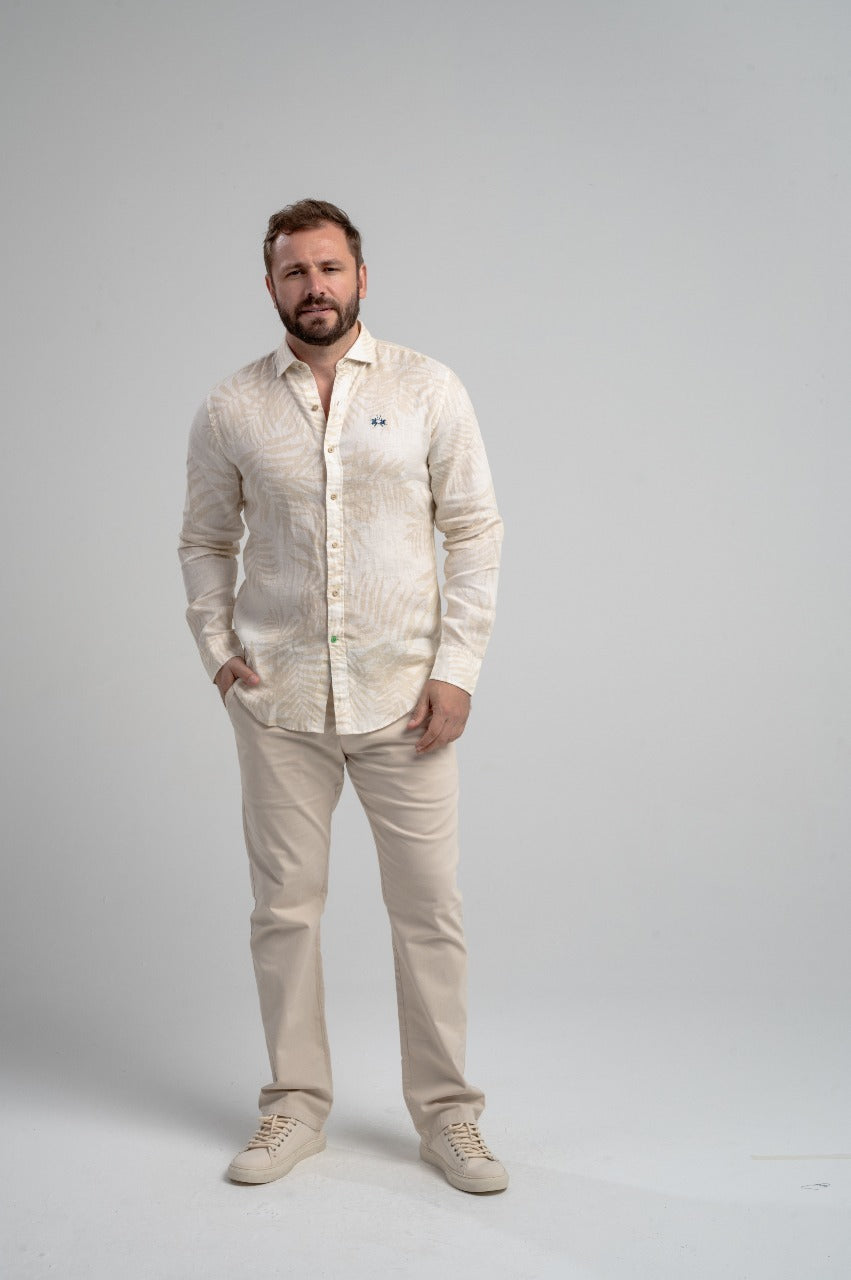 Camisa Floral Em Linho - Branco